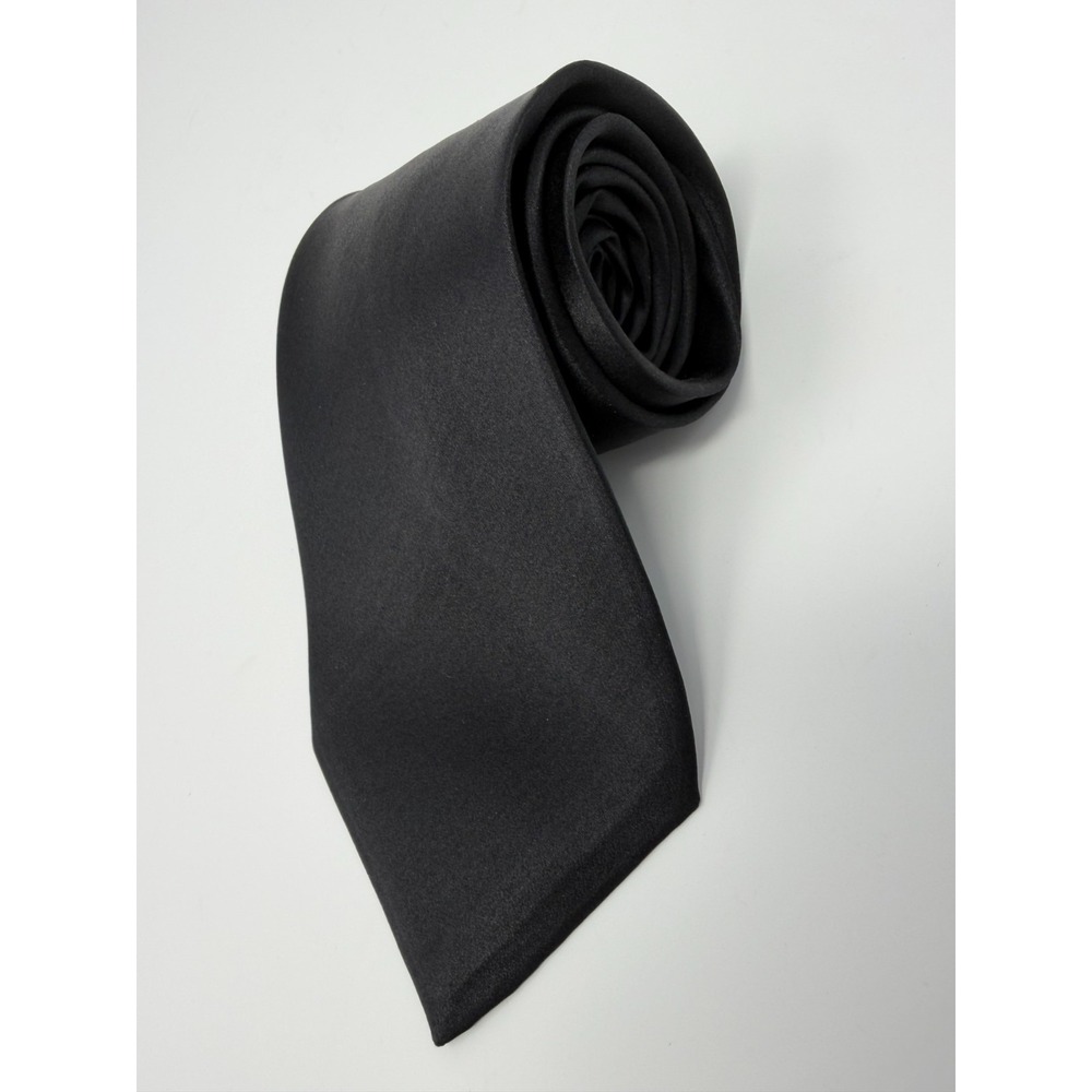 Puritan Men's Tie 100% Silk Stain Resistant Solid Black Satin Minimalist Classic